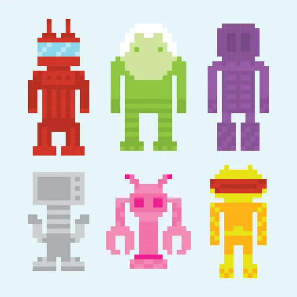 Pixel arte robots conjunto vectorial aislado — Archivo Imágenes Vectoriales