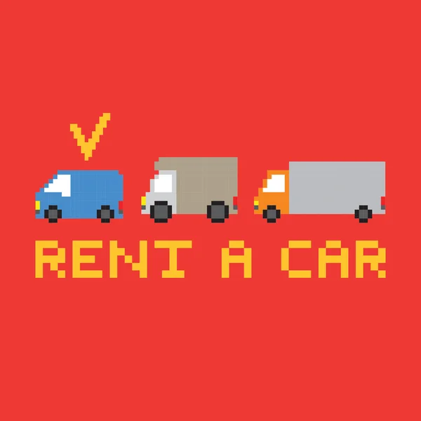 Pixel arte alquilar una tarjeta vectorial de coches — Vector de stock