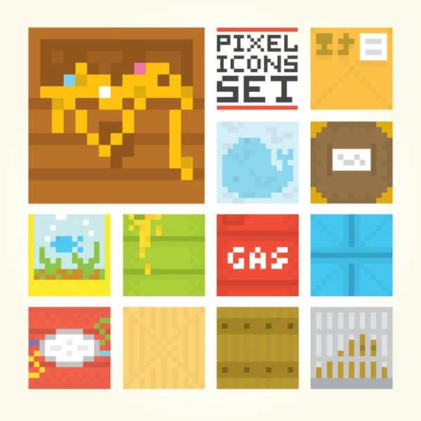 Pixel arte cuadrado iconos vector conjunto — Vector de stock
