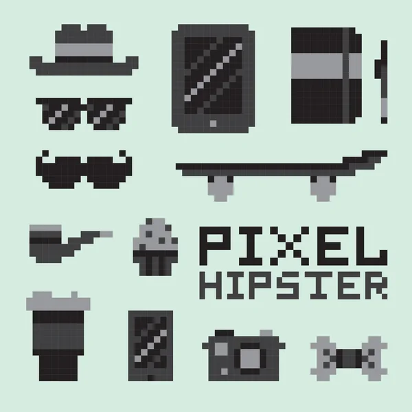 Pixel art hipster set vettoriale isolato — Vettoriale Stock