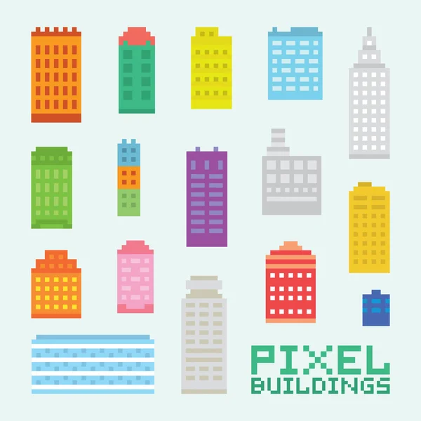 Pixel art isolated buildings vector set — Stock Vector