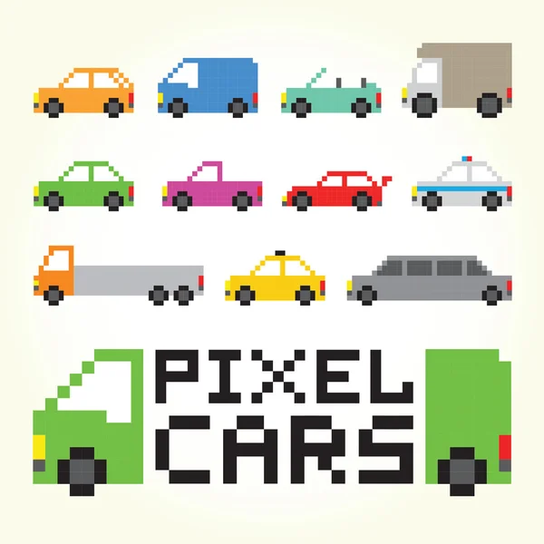 Pixel arte coches aislados vector conjunto — Vector de stock