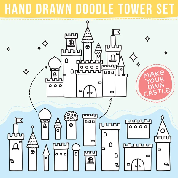 Handgezeichnetes Doodle Tower Set — Stockvektor