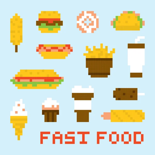 Pixel art fast food vector set — Stock Illustration Pixel art fast food vector set Stock Vector