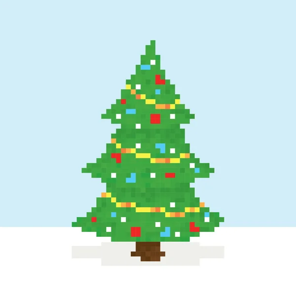 Pixel kunst kerstboom vector briefkaart — Stockvector