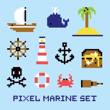 Piksel sanat deniz izole vektör set