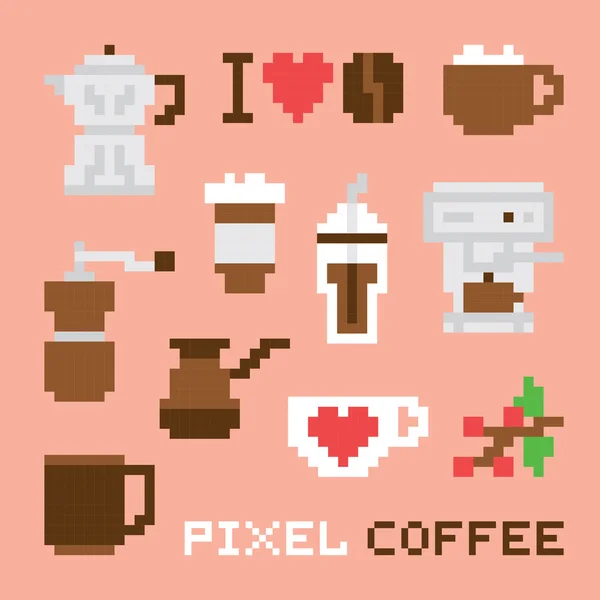 Pixel umění káva izolované vektorové sada — Stockový vektor