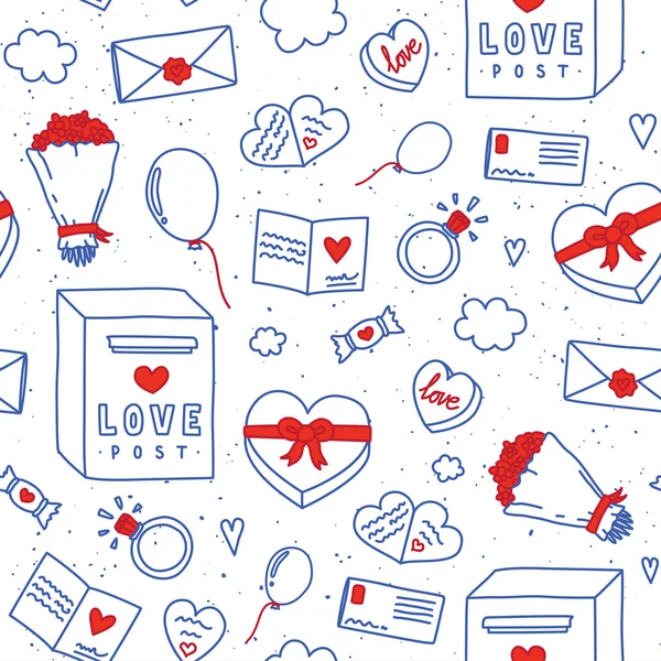 Valentines Day hand drawn doodle seamless vector pattern — Stock Vector