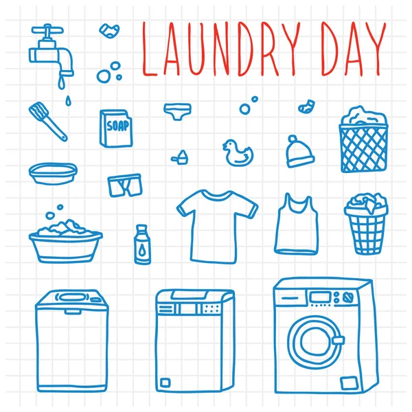 Laundry day. Нарисованные вещи для дома. Как нарисовать вещи Стиральные и принадлежности. Ручная стирка vector.