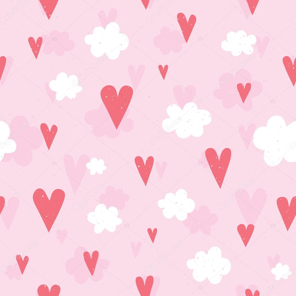 Hearts and clouds seamless vector pattern