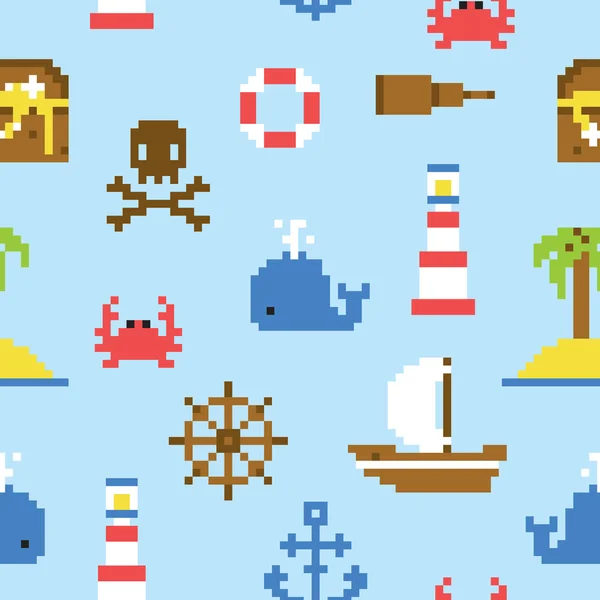 Pixel art marine motif vectoriel sans couture — Image vectorielle