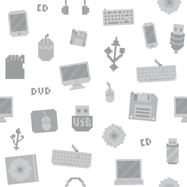 Pixel arte ordenador objetos sin costura patrón de vectores — Archivo Imágenes Vectoriales