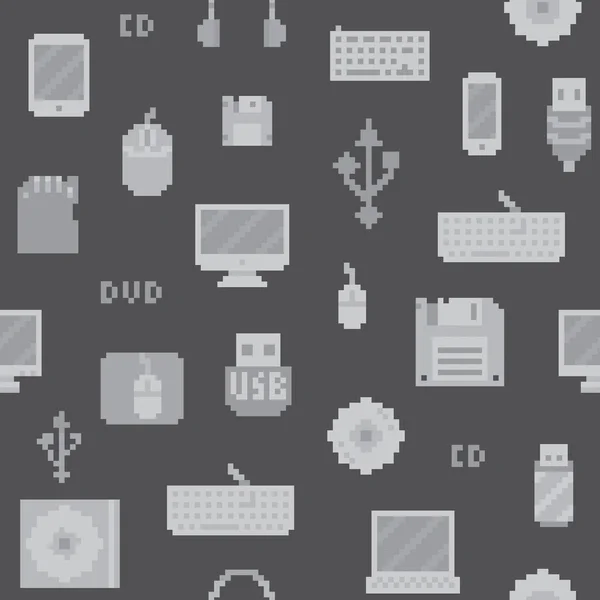 Pixel art objets informatiques motif vectoriel sans couture — Image vectorielle