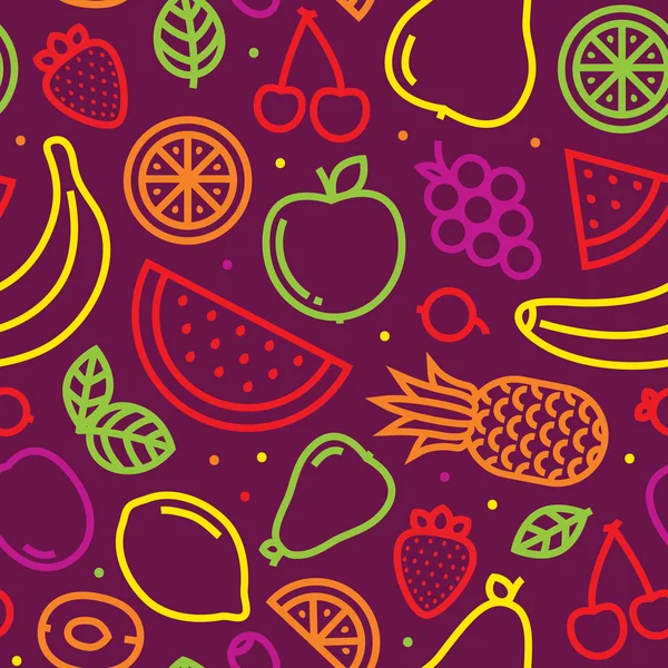 Fruits seamless vector pattern on purple — Stock Vector