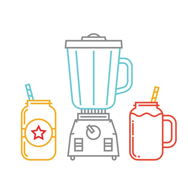 Batidora de cocina y dos tarros de albañil con vector smoothie — Vector de stock