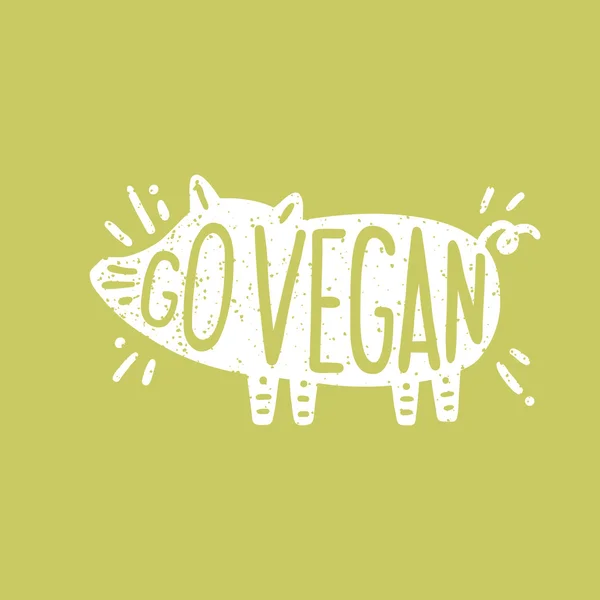 Vai vegan illustrazione motivazionale. Silhouette di maiale — Vettoriale Stock