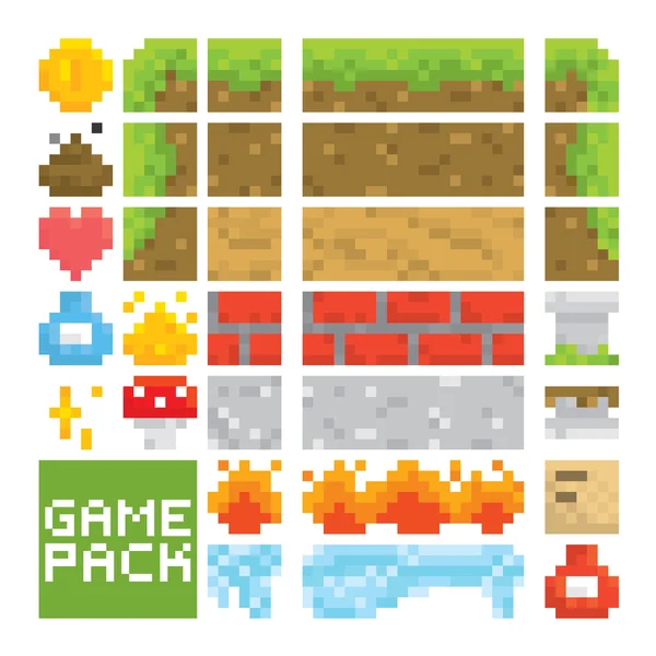 Pixel art style game level oggetti asset vettoriali — Vettoriale Stock