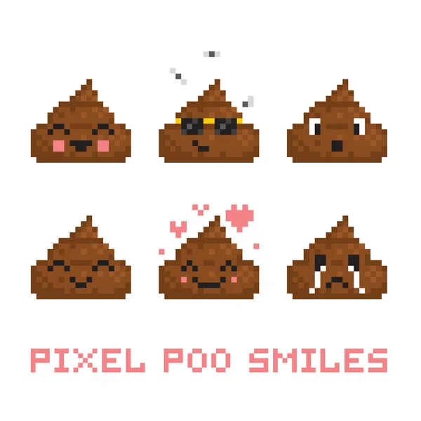 Pixel arte estilo poo sorriso vetor definido —  Vetores de Stock