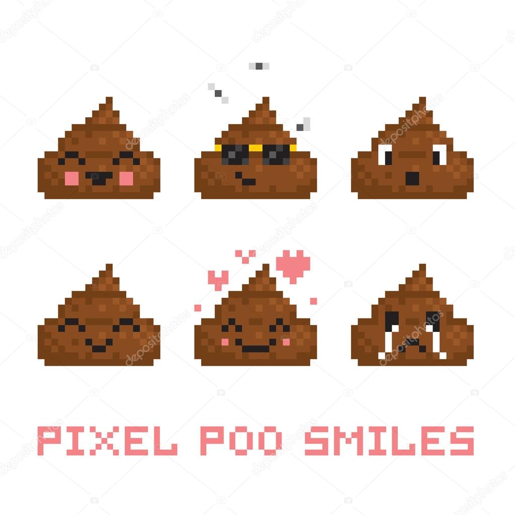 Pixel art style poo smile vector set