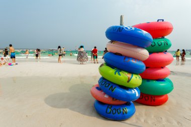 PATTAYA, THAILAND - MARCH 26, 2015: Life buoy is available to th clipart