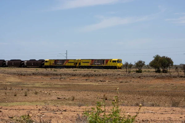 오스트레일리아 퀸즐랜드주의 해안으로 수레를 운반하는 기관차 — 스톡 사진