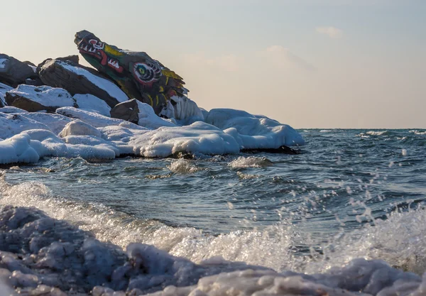 Surfen op de Japan zee kust winter — Stockfoto