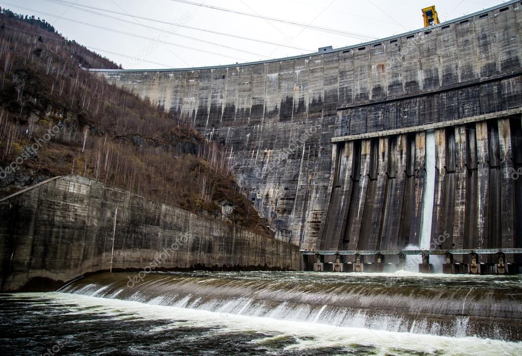 Idle spillway from the dam of Sayano-Shushenskaya hydroelectric 