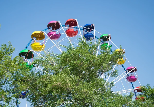 Renkli dönme dolap yeşil ağaçlar, arkadaki çevrilidir