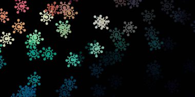 Koyu mavi, hastalık sembollü kırmızı vektör dokusu. Dekoratif tarzında renkli işaretleri olan akıllı illüstrasyon. Biyolojik tehlike uyarısı için tasarım.