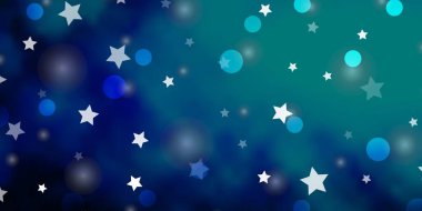 Daireli koyu mavi vektör dokusu, yıldızlar. Renkli diskler, basit eğimli arkaplanda yıldızlar. Duvar kağıdı ve kumaş yapımcıları için tasarım.