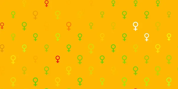 Verde Claro Fondo Vector Amarillo Con Símbolos Mujer Diseño Simple — Archivo Imágenes Vectoriales