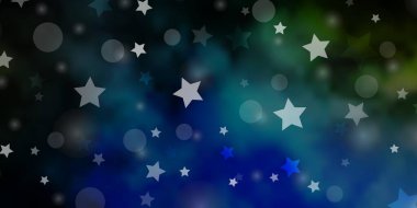 Koyu mavi, daireli yeşil vektör dokusu, yıldızlar.