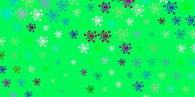 Açık Pembe, virüs sembollü yeşil vektör arkaplanı. Basit ve soyut bir şekilde renkli hastalık sembolleri. Tehlike ateşine karşı basit çizim.