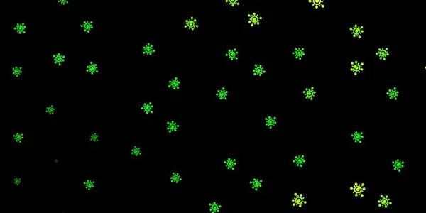 深绿色 黄色的载体背景 带有病毒符号 精美的插图 带有装饰风格的圆圆的标志 预防危险热的简单绘图 — 图库矢量图片