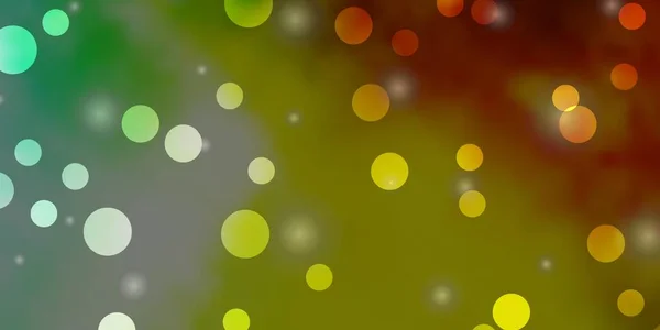 Verde Claro Fondo Vectorial Amarillo Con Círculos Estrellas Ilustración Abstracta — Vector de stock