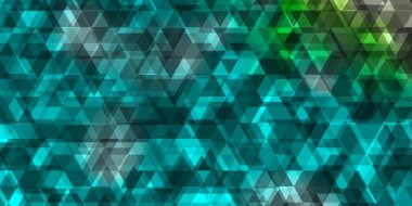 Açık mavi, çizgileri ve üçgenleri olan yeşil vektör düzeni. Soyut tarzda akıllı tasarım ve eğimli üçgenler. Broşürler, broşürler için desen