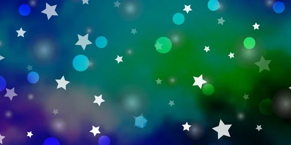 Világoskék Zöld Vektor Minta Körökkel Csillagokkal Csillogó Absztrakt Illusztráció Színes — Stock Vector