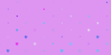 Açık pembe, mavi vektör arkaplan ve virüs sembolleri. Dekoratif tarzında renkli işaretleri olan akıllı illüstrasyon. Karantina olayları için en iyi tasarım.