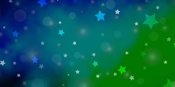 Azul Claro Patrón Vectorial Verde Con Círculos Estrellas — Archivo Imágenes Vectoriales