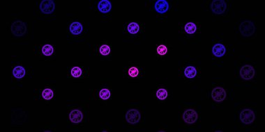 Virüs sembollü koyu mor vektör arkaplan. Dekoratif tarzında renkli işaretleri olan akıllı illüstrasyon. Karantina olayları için en iyi tasarım.