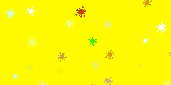 明るい緑 黄色のベクトル背景とCovid 19記号 感染フォームと抽象的なスタイルでシンプルなデザイン 危険熱に対する単純な図面 — ストックベクタ