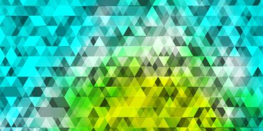 Açık mavi, çizgileri ve üçgenleri olan yeşil vektör düzeni. Soyut tarzda akıllı tasarım ve eğimli üçgenler. İniş sayfaları için şablon.