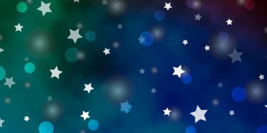 Açık Mavi, kırmızı vektör arkaplan daireli, yıldızlı.