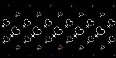 Koyu pembe, üzerinde kadın güç sembolleri olan sarı vektör arkaplan. Kadınların güç ve güç göstergelerini gösteren bir ilüzyon. Duvar kağıtları için zarif tasarım.