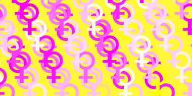 Açık Pembe, iş kadını işaretli sarı vektör şablonu. Kadın hakları aktivizmiyle soyut tarzda basit bir tasarım. Kadınların gücünü göstermek için en iyi tasarım..