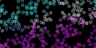 Esrarengiz sembollü koyu pembe, mavi vektör arkaplan. Sihirli ruhani güç işaretleri olan bir ilüzyon. Sihir için dizayn, ruhsal olaylar.