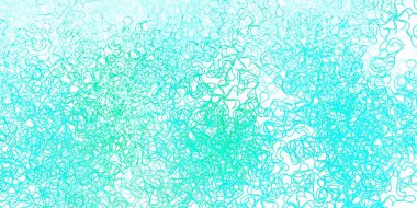 Bükülmüş çizgileri olan açık yeşil vektör arka planı. Renkli çizgilerle dairesel çizimler. Reklamlar ve reklamlar için desen.