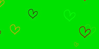 Açık yeşil, güzel kalpleri olan sarı vektör dokusu. Romantik bir şekilde renkli kalplerle soyut bir tasvir. Sevgililer günü ilanı ve kitapçıkları için bir model..