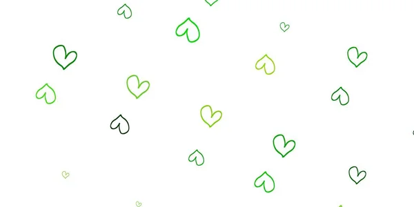 浅绿色 黄色矢量背景与心脏 装饰华丽的插图与心脏在抽象模板 情人节广告的模式 小册子 — 图库矢量图片