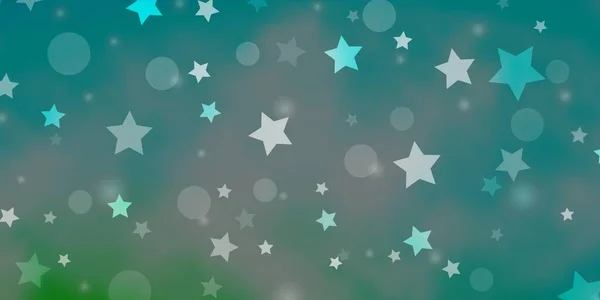 Azul Claro Verde Vector Telón Fondo Con Círculos Estrellas — Vector de stock